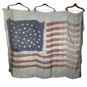 nwot YIGAL AZROUEL Scarf 72”x53”ITALY Cashmere Graphic Flag-USA Logo Fringe-Hem